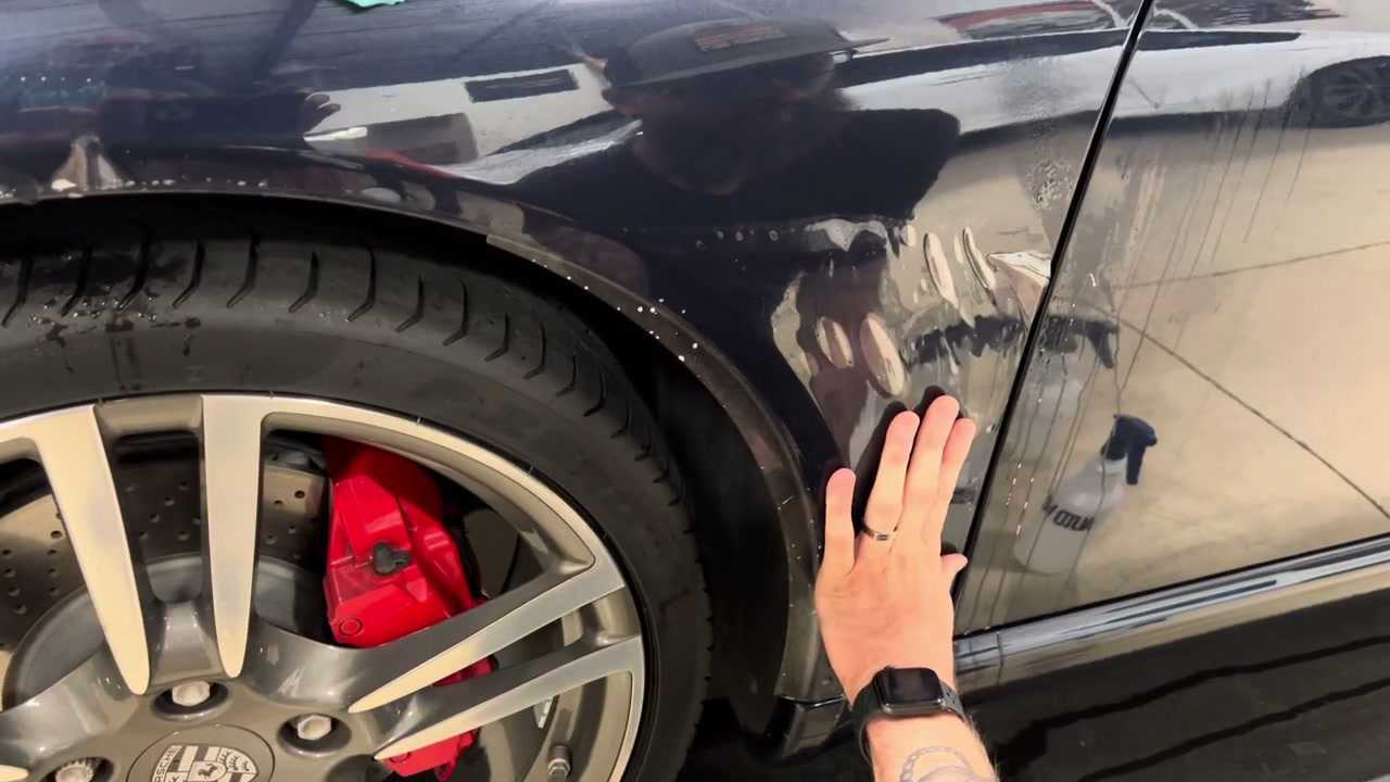 Break a large finger into smaller sections Squeegee work around a raised channel in the Porsche 997 paint protection film